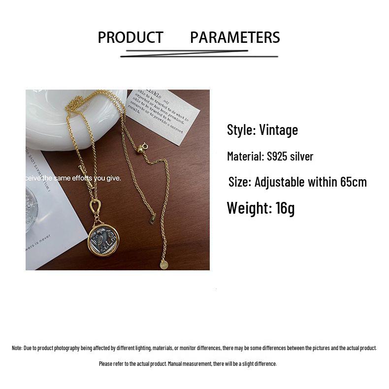 Регулируемое колье из стерлингового серебра 925 пробы с золотым покрытием и греческой монетой Афины