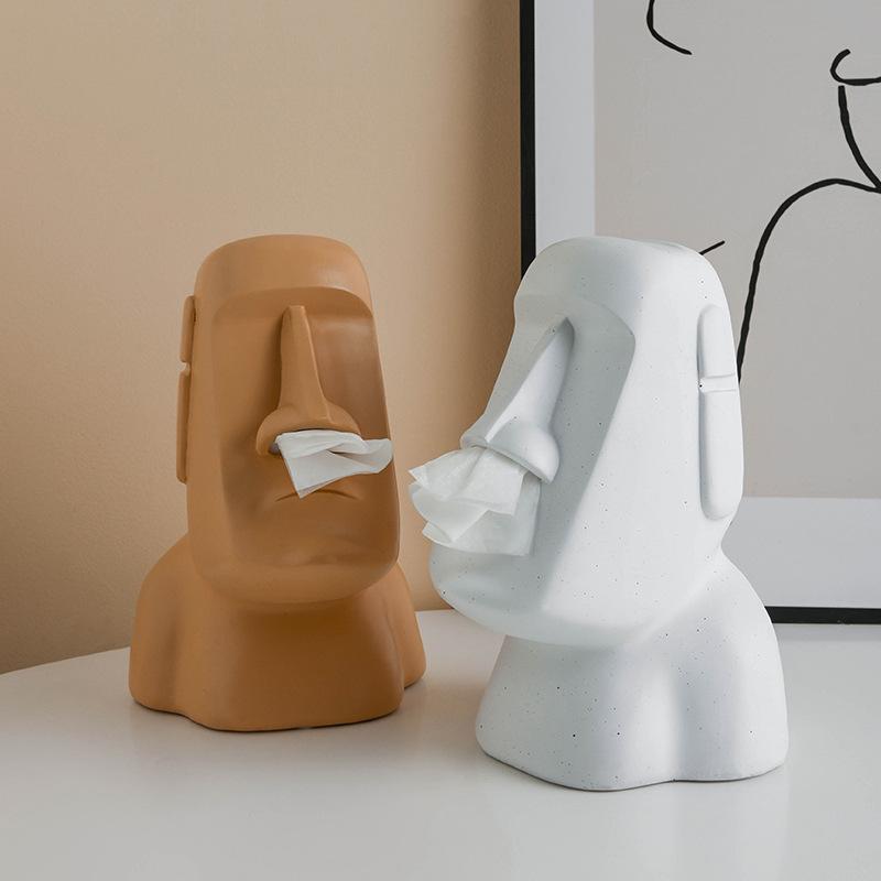 Moai Stone Statue Island Portrait Dispenser Tissue Box Napkin Storage Mouth Organizer Kitchen Accessories Useful Things Decor