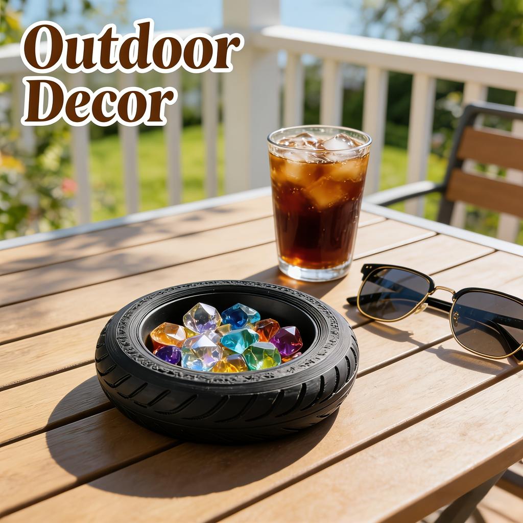 1Pc Black Tire Storage Box, Novel Replica Car Tire Storage Tray, Car Decoration Item, Home Living Room Decoration Tray, Used For Storing Keys