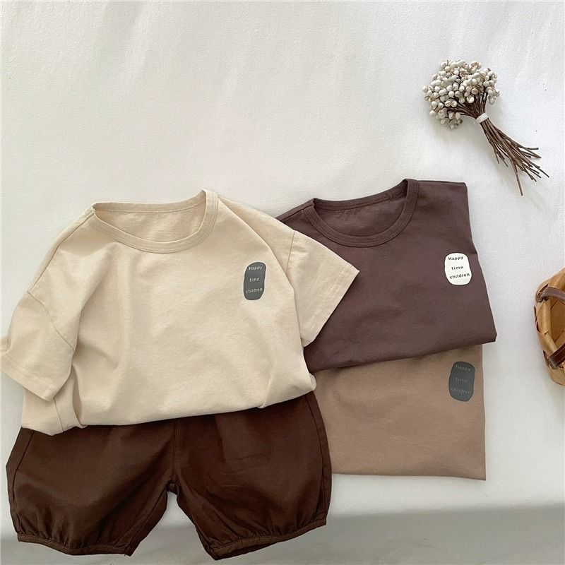 Футболка детская с коротким рукавом весна-осень для мальчиков и девочек Alphabet Top Forest Series Loose Korean