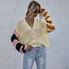 Casual Trend Versatile Women's Fashion Splicing Long-sleeved Cardigan Sweater Spring and Fall Jacket Female