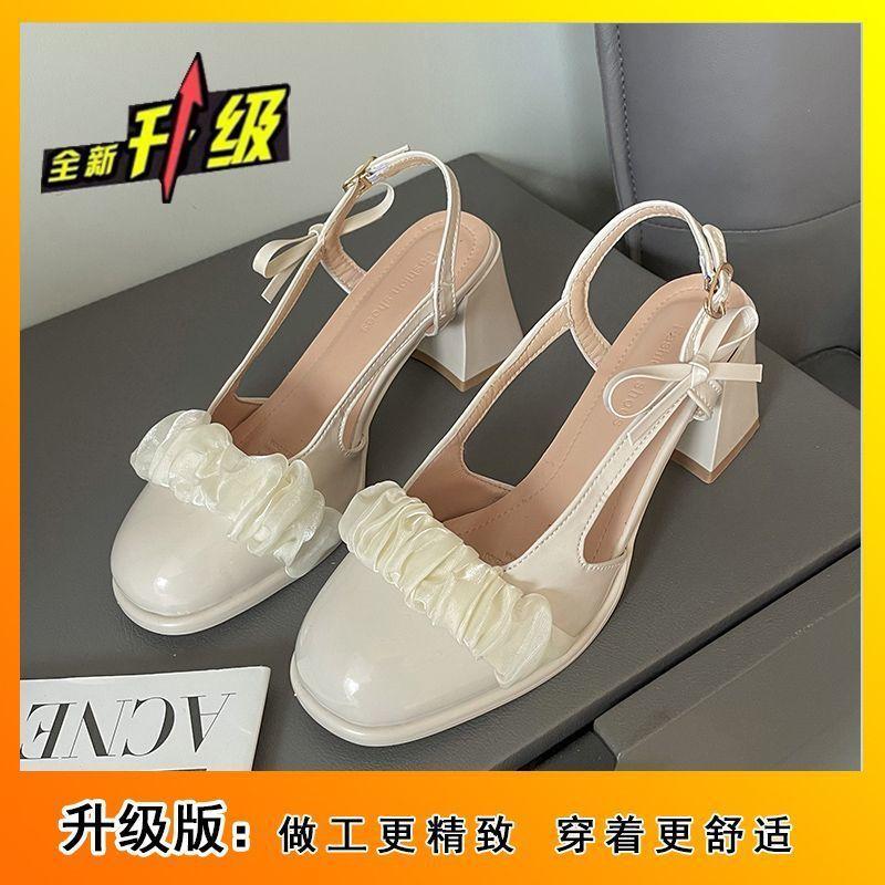 Французский дизайн нишевые туфли-лодочки с бантом, сандалии с закрытым носком и толстым каблуком Мэри Джейн, женские, новинка лета и осени 2025 года