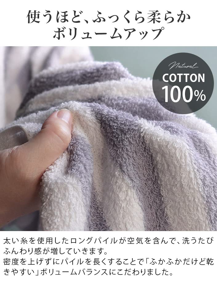 Hiorie Сделано в Японии Набор для ванной из толстой ткани с мгновенной впитываемостью (Хиори) Полотенца в стиле отеля, 2, Полоски, Мокко,