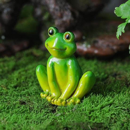 Garden Miniature Frog Statue Indoor Outdoor Sitting Frog Figurine Resin Cartoon Animal Sculpture Flower Pot Microlandscape Decoration Ornament