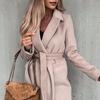 Women Winter Coat with Belt Formal Business Style Turn-down Collar Calf Length Overcoat OL Commuting Jacket Solid Color Thick Outerwear