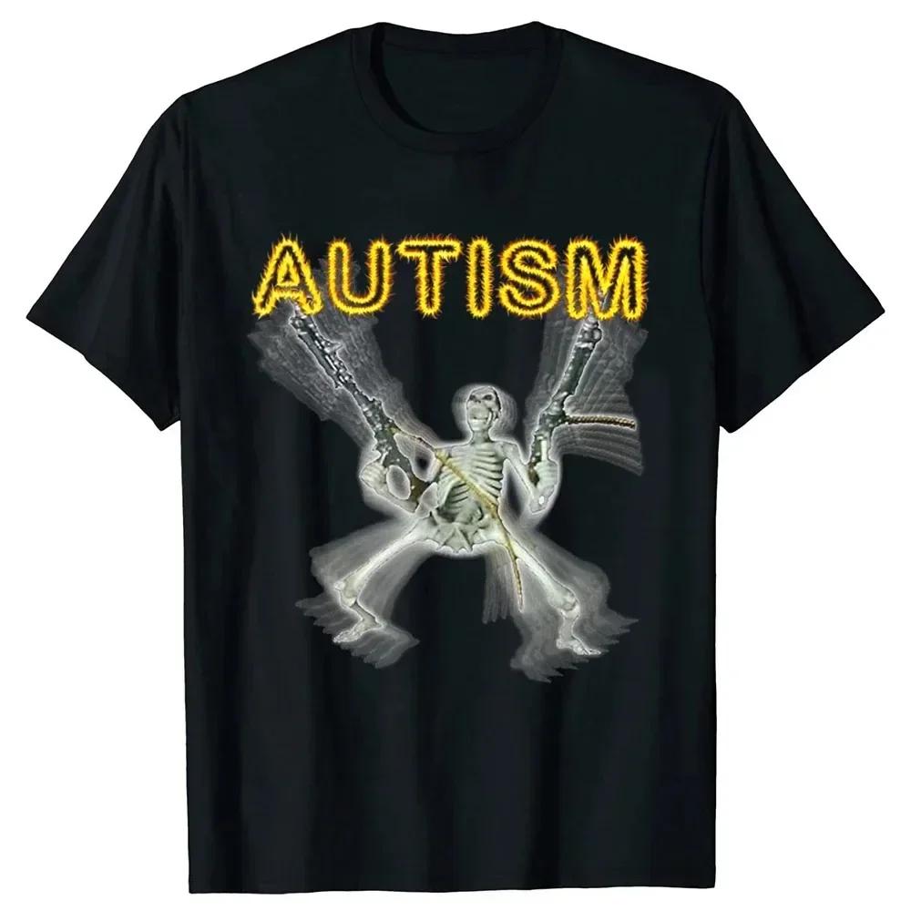 Retro Autism Skeleton Funny Women T-Shirt Neurodivergent Autism Awareness Support Graphic Tee Halloween Gifts Female Clothes