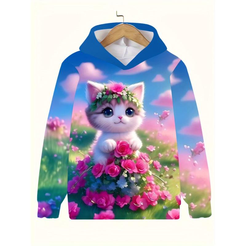 Детская одежда Толстовки с капюшоном для девочек с длинным рукавом 3D милые животные принт детская одежда весна-осень повседневная кавайная одежда для девочек на открытом воздухе топы