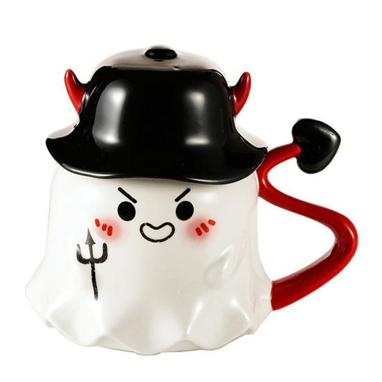 Halloween Coffee Mug Ghost Wearing Hat Shape Ceramic Cup Dishwasher Safe Festive Mug Seasonal Decoration Gift
