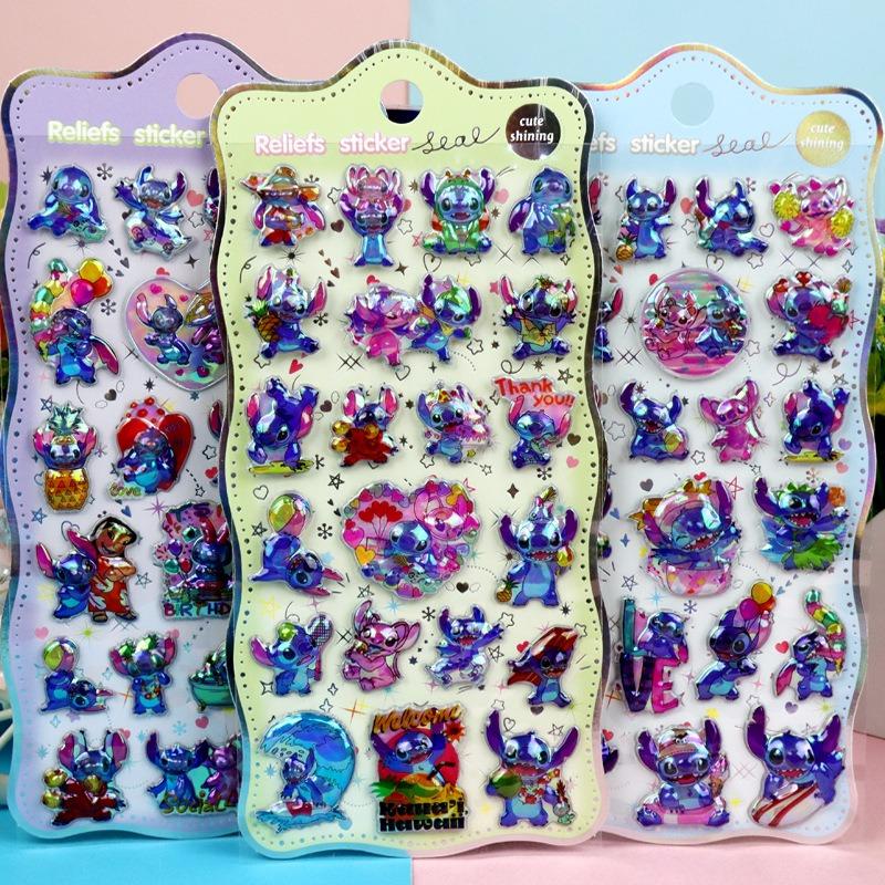 Cute Cartoon Disney Stitch 3D Resin Stickers Anime Themed DIY Scrapbooking Decoration Gifts Collectible Kids Toys Birthday Gift