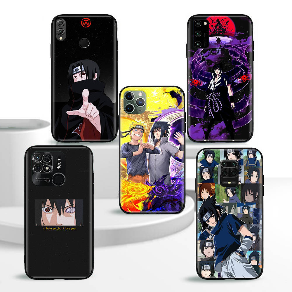 Мягкий черный чехол W-40 Naruto Uchiha Sasuke для iPhone 11 12 13 14 15 6 7 8 X XS Pro Max XR Samsung S21 S22 S23 S24 FE Ultra S8 Plus