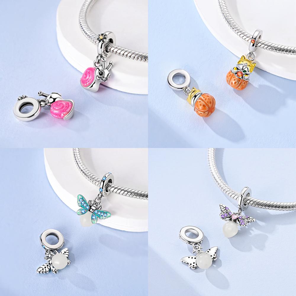 Изысканные животные Светлячок Синий бант Бусины-дельфины Подходят для браслетов-шармов Медь Оригинальное изготовление ювелирных изделий Женские подарки на годовщину