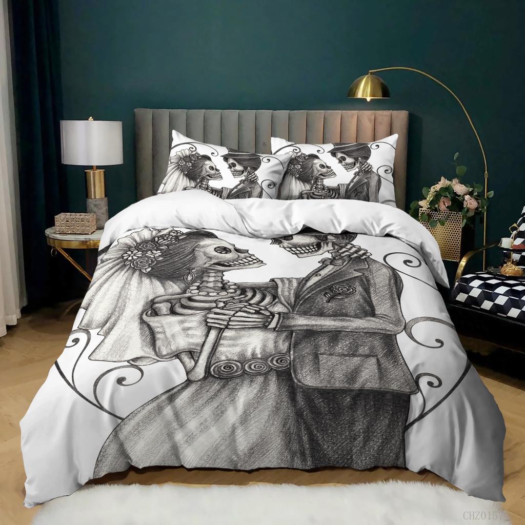 Halloween Skull Three-Piece Home Textiles Bedding Quilt Cover Pillowcase