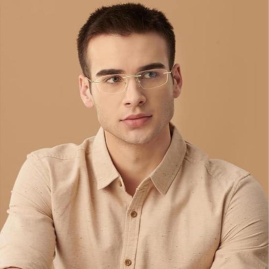 John Jacobs | Blue Cut & Antiglare Zero Power Computer Eyeglasses | Gold Rimless Rectangular Shape | For Men & Women | Medium | JJ E13670