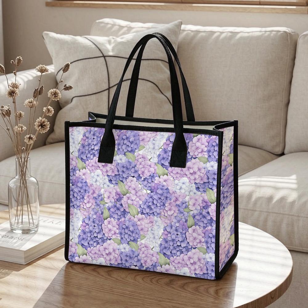 Purple Hydrangea Printed Tote Bag Fashion Casual Daily Handbag for Ladies