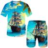 Летний пиратский корабль 3D принт футболки шорты комплекты мужские спортивные костюмы свободный короткий рукав футболка брюки комплект мужские костюмы одежда