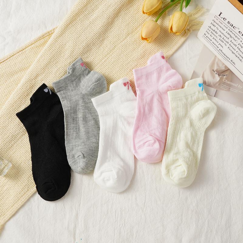 Женские конфетно-цветные полые тонкие дышащие невидимые носки корейского стиля, милые с вышивкой бантиком на пятке