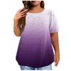 Women's Vintage Gradient Pleated Short Sleeve Casual T-shirt Top Plus Size Pullover Basic Top