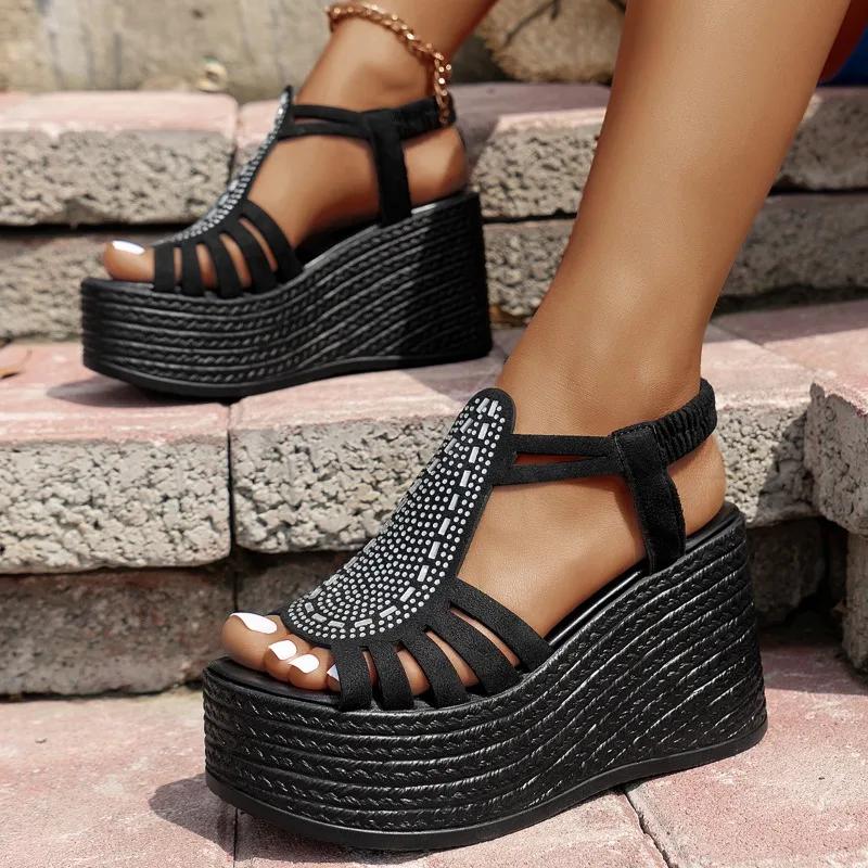 Fashion 2024 Brand Women's Shoes Plus Size Women's Sandals Fashion Crystal Dress Sandals Women Summer Peep Toe Wedge Sandals Zapatos