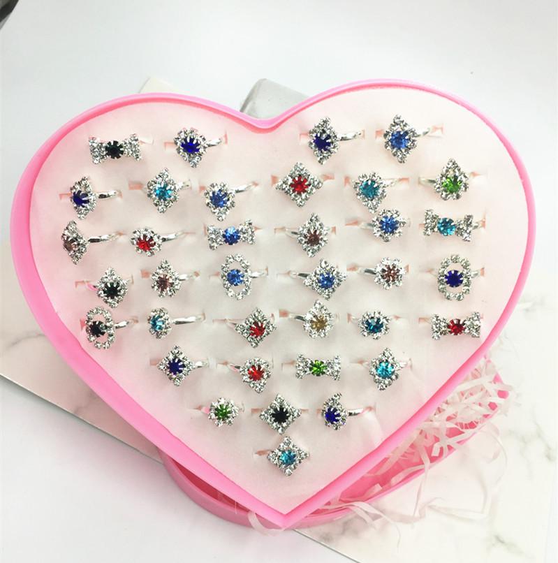 36 шт. Детское кольцо, милые безделушки для принцессы, игрушка для маленькой девочки, мультяшное хрустальное кольцо (с коробкой)