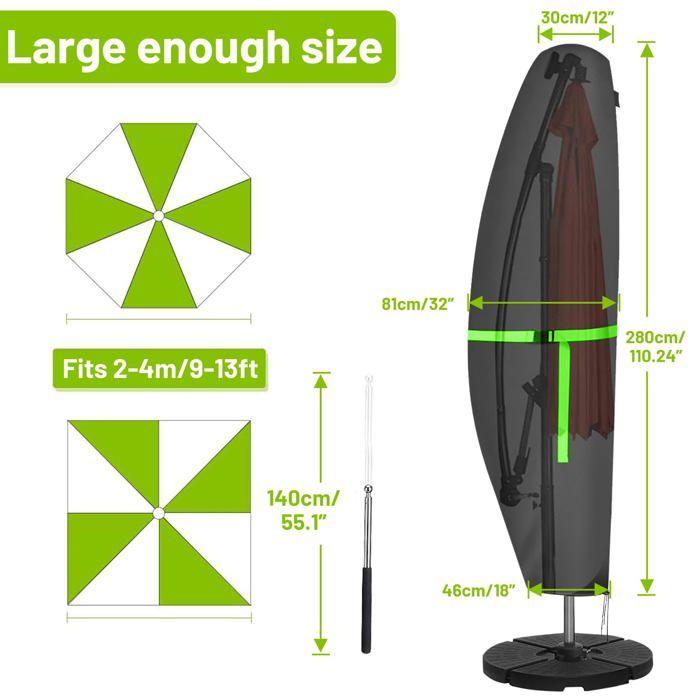 Housse de parasol déporté 420D Oxford 280×81×46 cm - Noir, imperméable et anti-UV