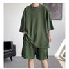 Men's Summer Solid Color Loose Sports Suit Round Neck Short Sleeve + Shorts 2-piece Set