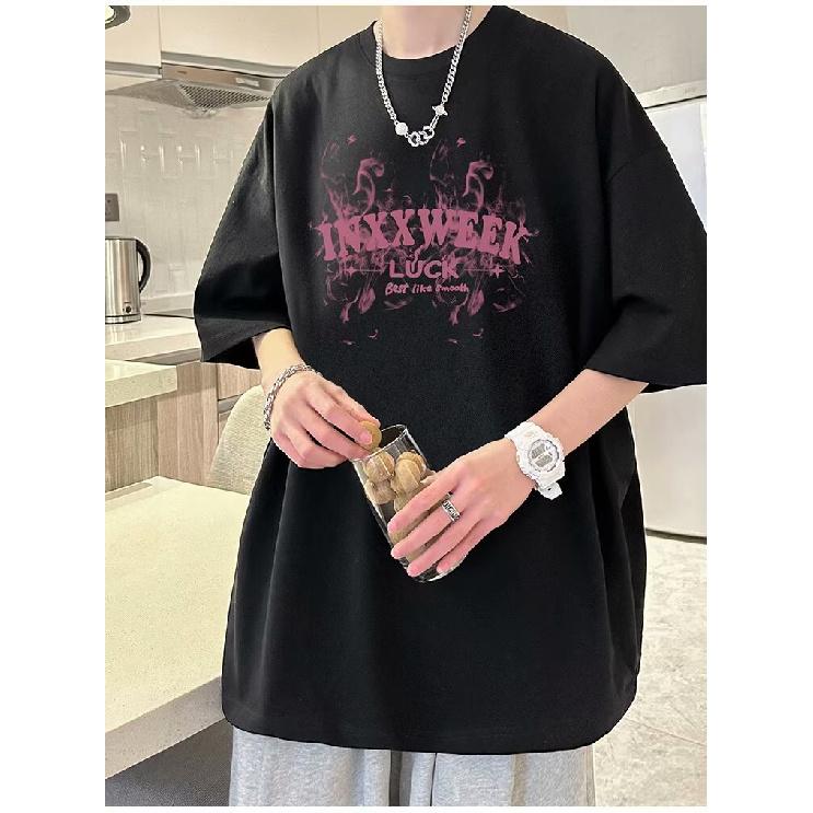 2024 New Short-Sleeved T-shirt Men's Ins Fashion Brand European and American Hip Hop Style Round Neck Bottoming Shirt Top Summer