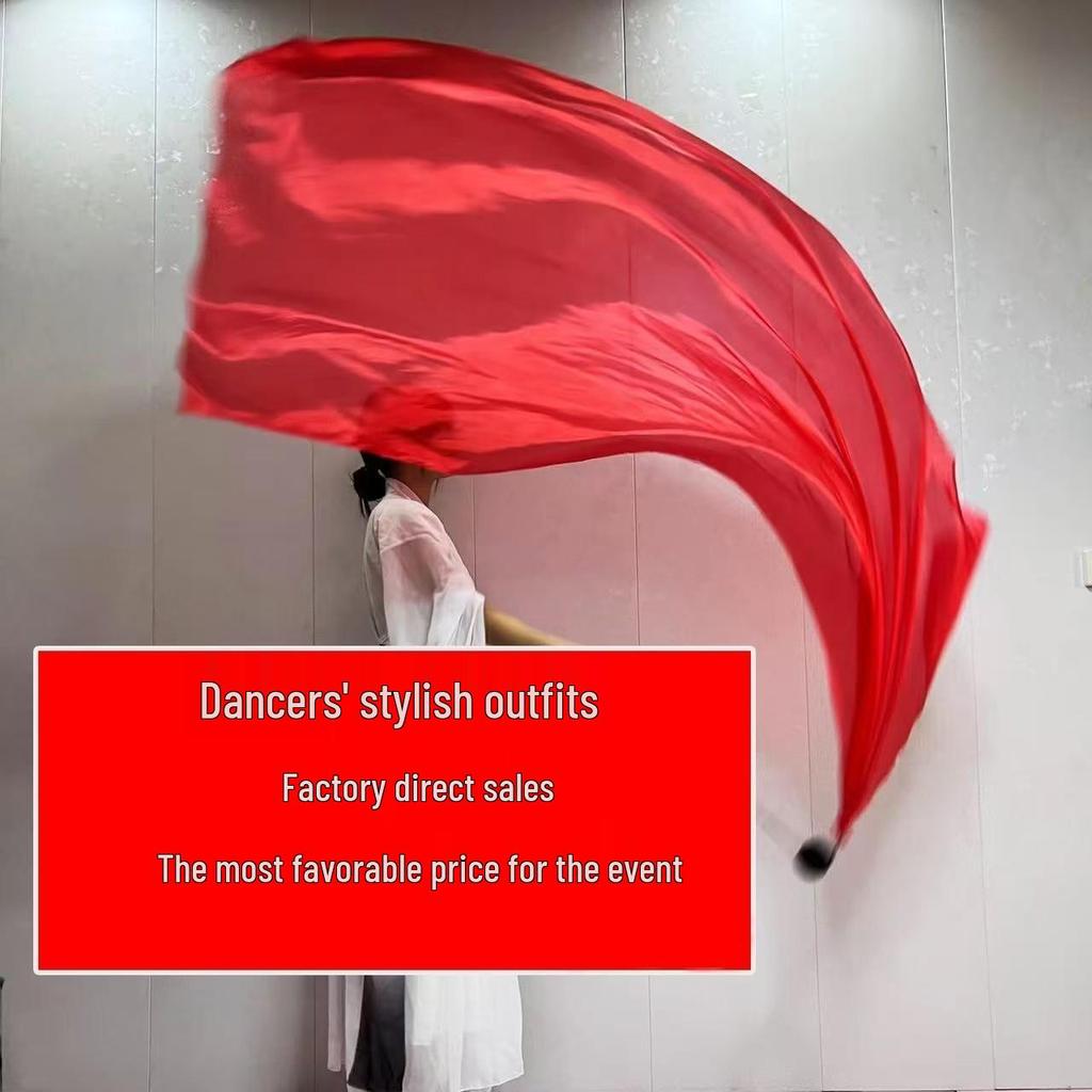 Colorful Gradient Silk Dance Scarf with Ribbon for Adult Performances.