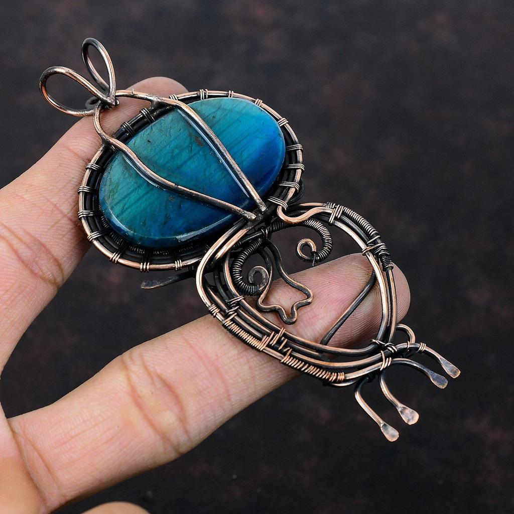 Неоновая вспышка лабрадорит кулон медная проволока обернутый драгоценный камень кулон ручной работы медные украшения уникальный стиль кулон проволока обернутый ювелирные изделия для подарка