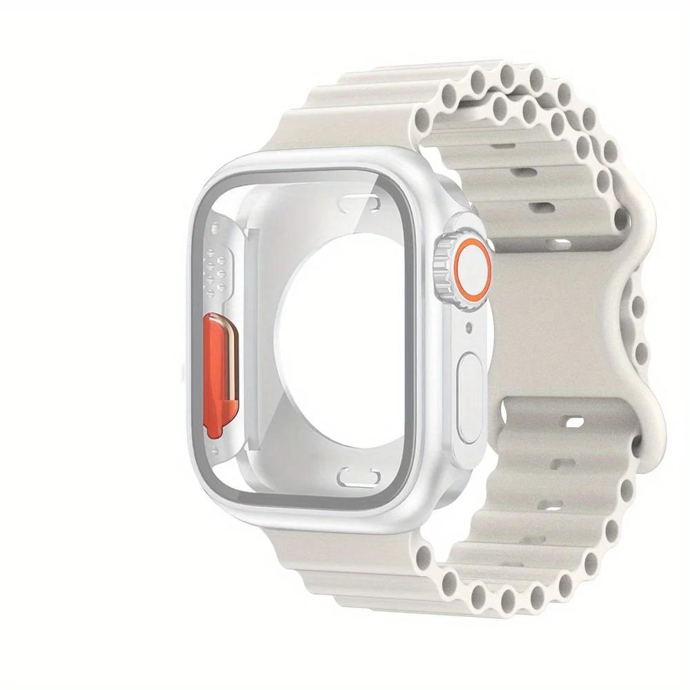 NEW Glass Case+Strap for Apple Watch Band 40 41 44 45 42 46mm Screen Protectors case for Apple IWatch Series 11 10 9 8 7 6 54