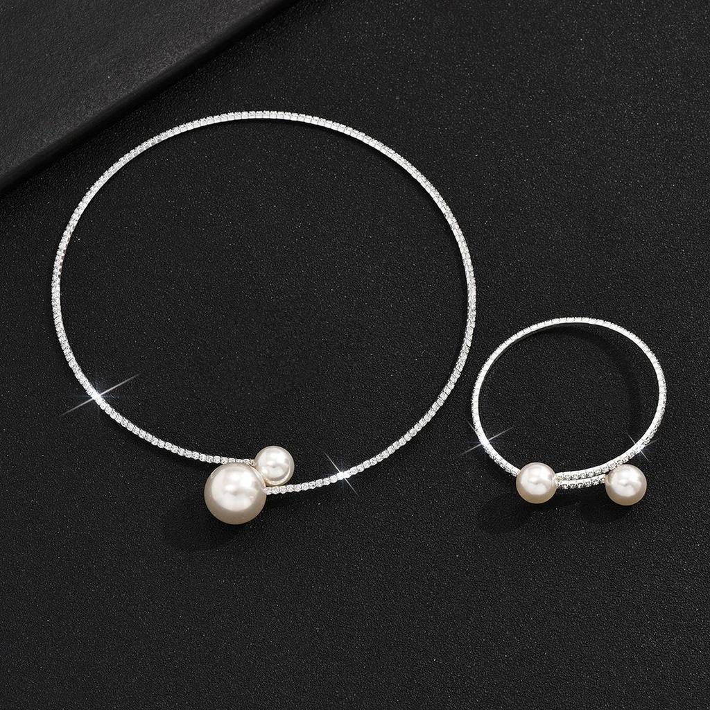 Элегантный набор чокер, браслет и ожерелье из жемчуга и страз для свадеб и вечеров