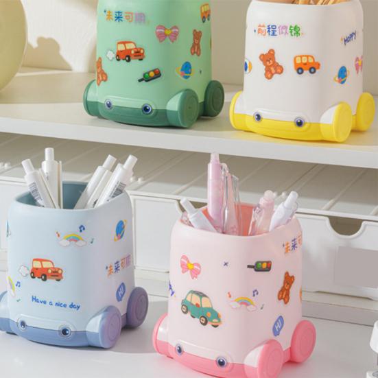 Desk Pen Holder Cartoon Vehicle Shape Pencil Holder Multi-functional Desktop Makeup Brush Organizer for Home School Office