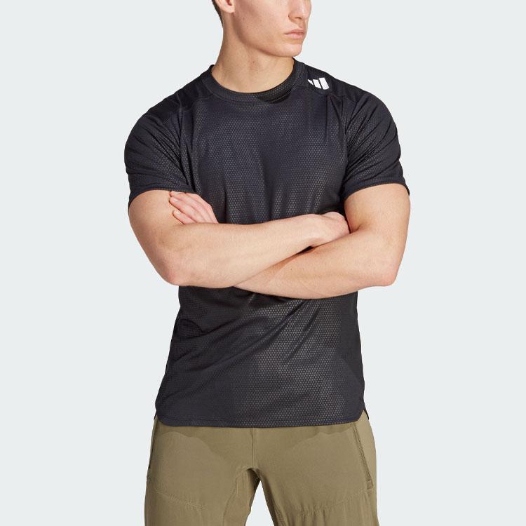 Adidas D4T Силовая футболка для тренировок с однотонным логотипом Быстросохнущие спортивные мужские топы с короткими рукавами для фитнеса, черные IL1381