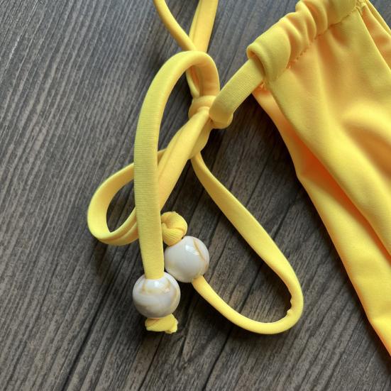 2 шт./компл., сексуальный женский комплект бикини, однотонный бюстгальтер с лямкой на шее, трусы на шнуровке с высокой талией, комплект пуш-ап, купальник, быстросохнущая пляжная одежда