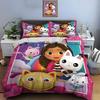 3pcs Multiple Sizes Cute G-Gabbys Cartoon Print Bedding Set 1 Duvet Cover 2 Pillowcases Adult and Kids Bedding Set Luxury Gifts