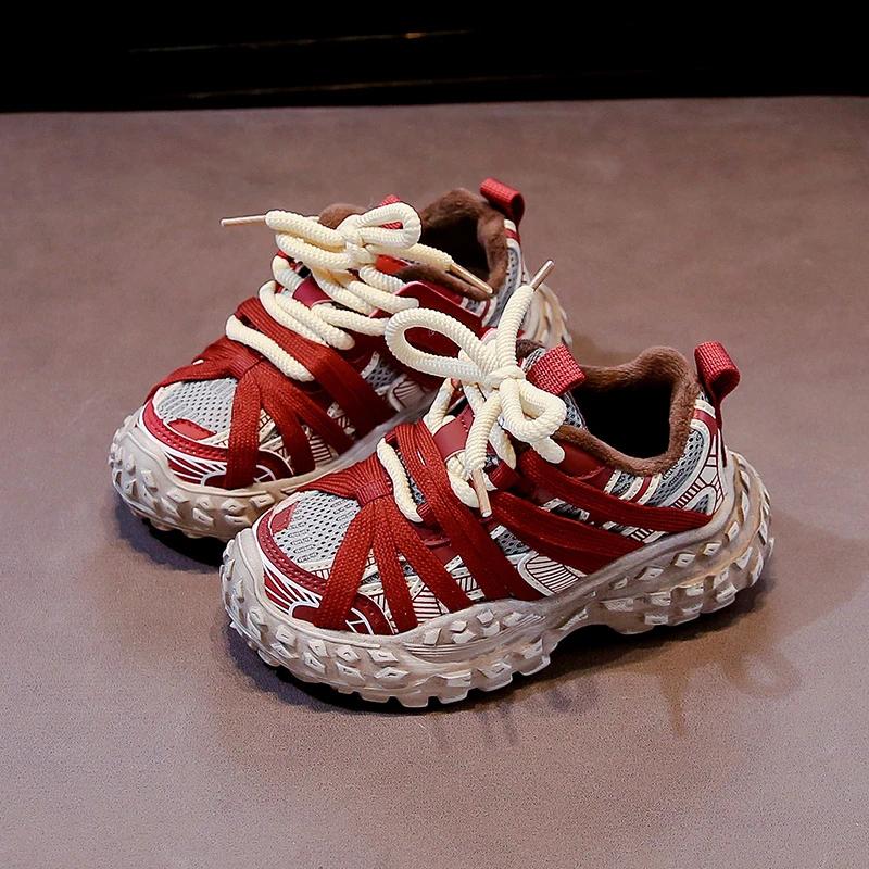 2024 Детские повседневные кроссовки для девочек и мальчиков, зимние, новые, модные, в корейском стиле, с мягкой подошвой, противоскользящие, универсальные, теплые туфли