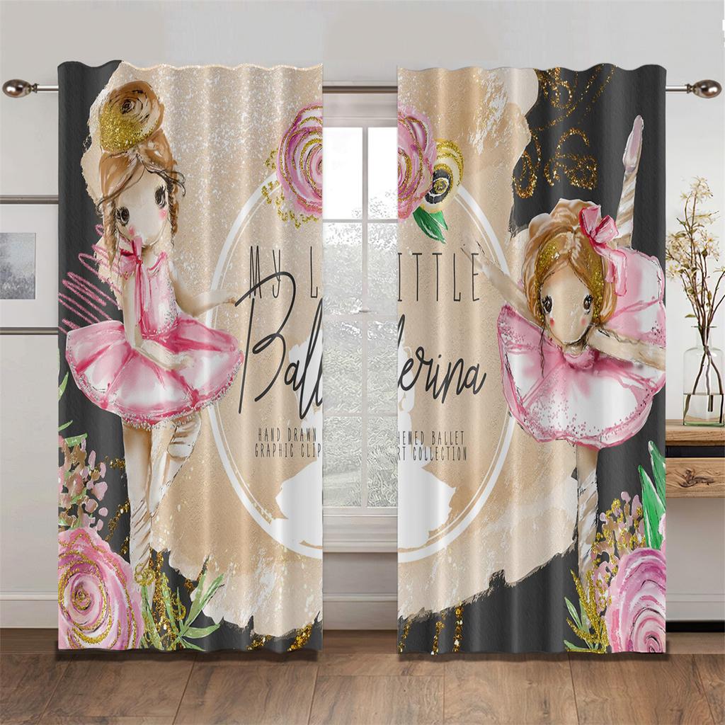Lovely Parisian Dance Girl Princess Elf Pink Drapes Window Curtains Living Room Bedroom Decor Light Filtering Set Of 2 Made Polyester Area