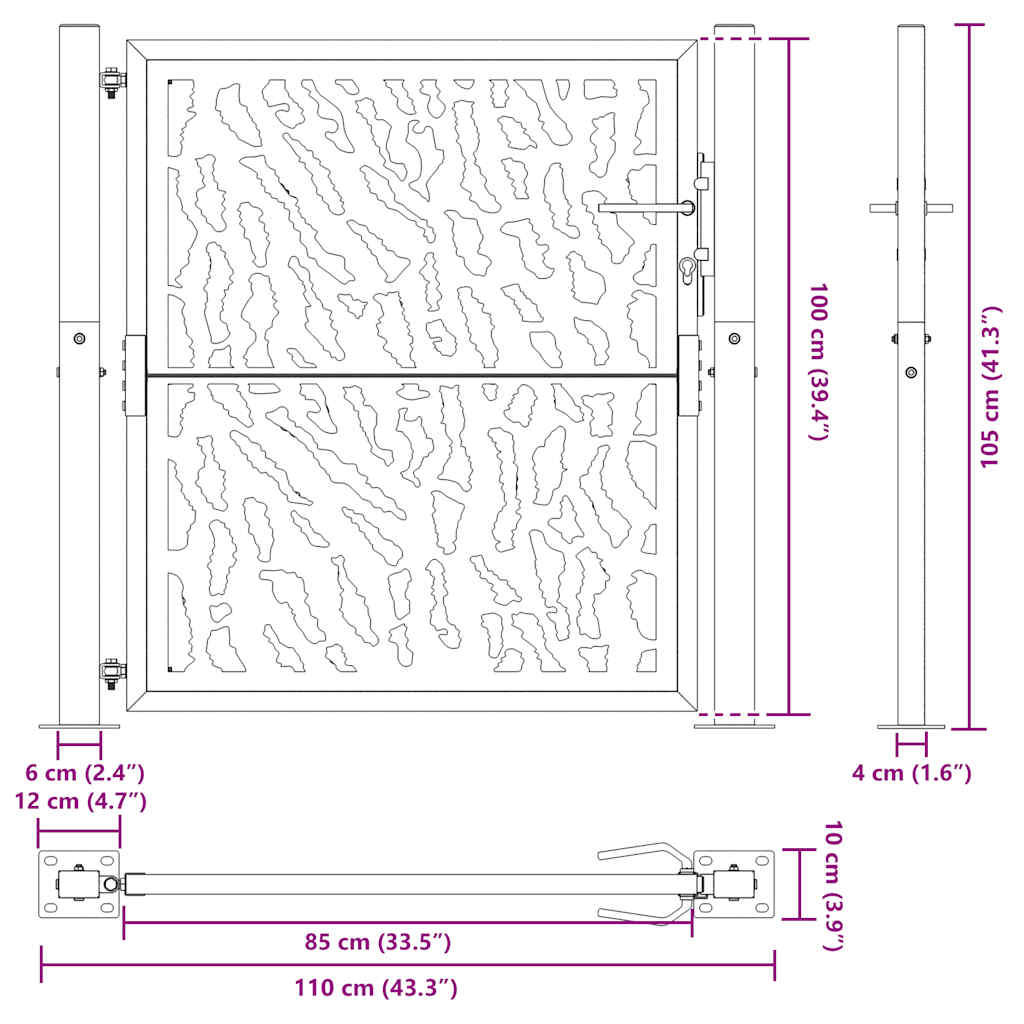 Garden Gate Black 100 x 100 cm Steel Trace Design