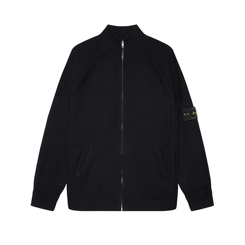 STONE Унисекс Кардиган на молнии с воротником-стойкой и нашивкой Вязаный свитер для осени/зимы