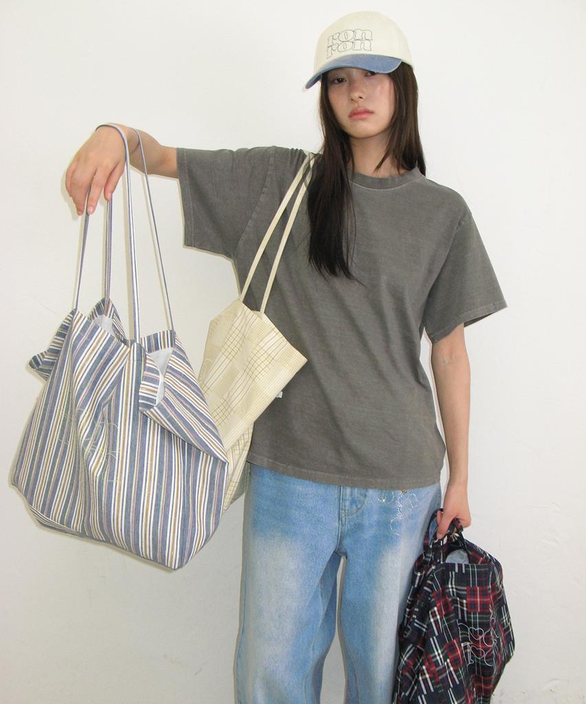RONRON Pigment Mini Label Basic Fit T Shirt Gray