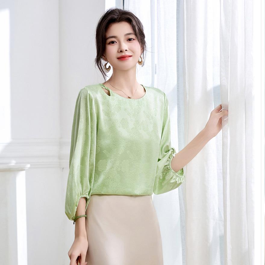 Summer Stretch Mulberry Band Silk Jacquard Shirt Women's Top Mulberry Silk Shirt