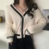Winter Korean Loose V-neck Cardigans Women Jackets Striped Long Sleeve Knitted Cardigan Sweater Vintage Fashion Knitwears 29142