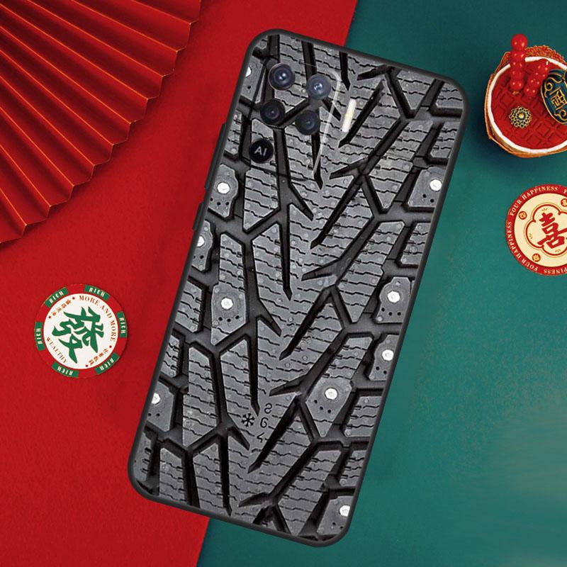 Black Tire Tyre Tread Texture Case For Oppo A15 A17 A57 A6 A5 Pro A54 A74 A94 A16 A76 A96 A40 A60 A80 A18 A38 A58 A78 A98