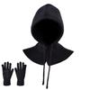 Winter Outdoor Warmer Balaclava Hats Women Girls Knitted Hooded Hats Scarf and Gloves Set Drawstring One-piece Neck Collar Beanies Caps