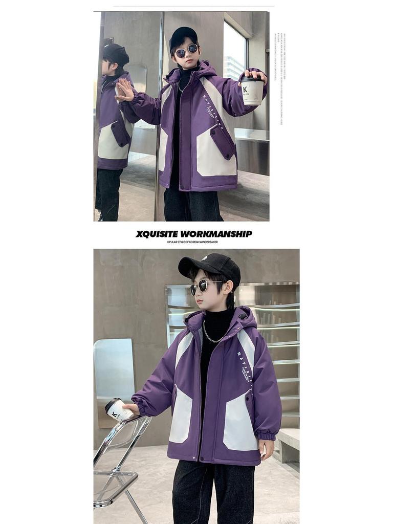 Модное хлопковое пальто для мальчиков 2025: Зимняя парка на бархатной подкладке