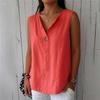 Summer 2025 Loose Vest Shirt Ladies V-Neck Cotton and Linen Button Tops Women