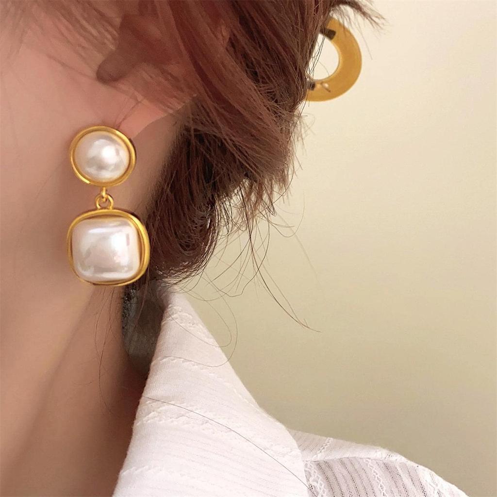 1 пара простых легких роскошных ретро квадратных сережек-гвоздиков с имитацией искусственного жемчуга, женские модные украшения для вечеринок, свадебный подарок