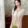 New Sling Nightgown Women's Lace Summer Ice Silk Printing High-grade Sweet Style Home Clothes