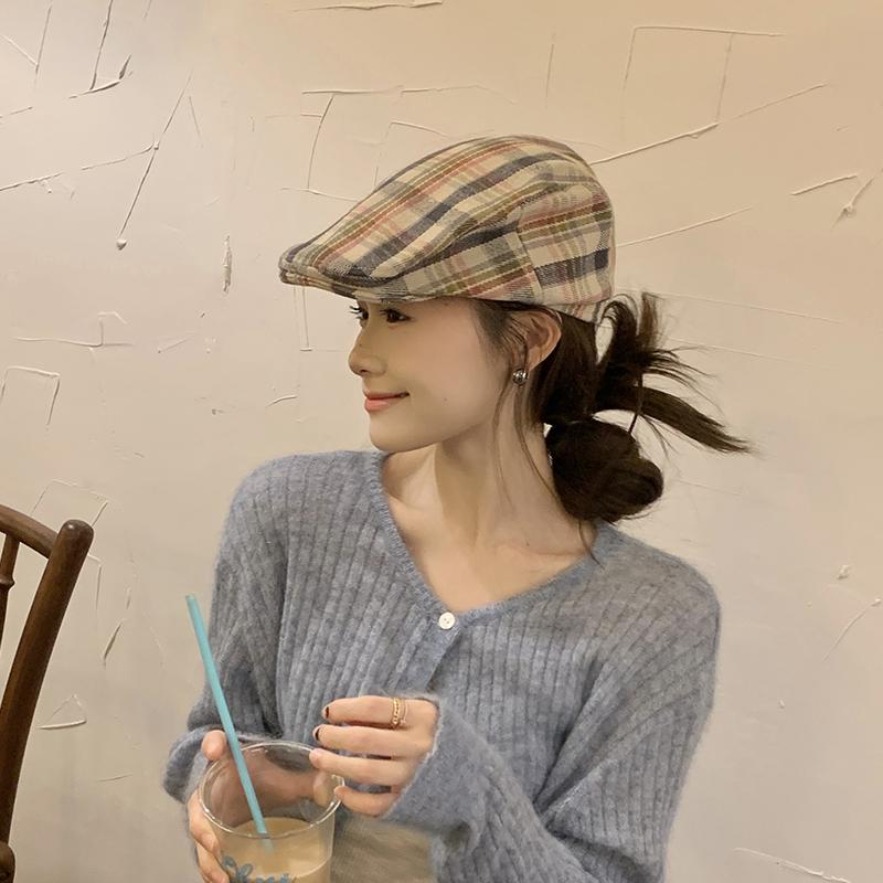 Клетчатая шляпа вперед детская осенне-зимняя ретро клетчатая берет милая кепка повседневная нишевая рабочая шляпа