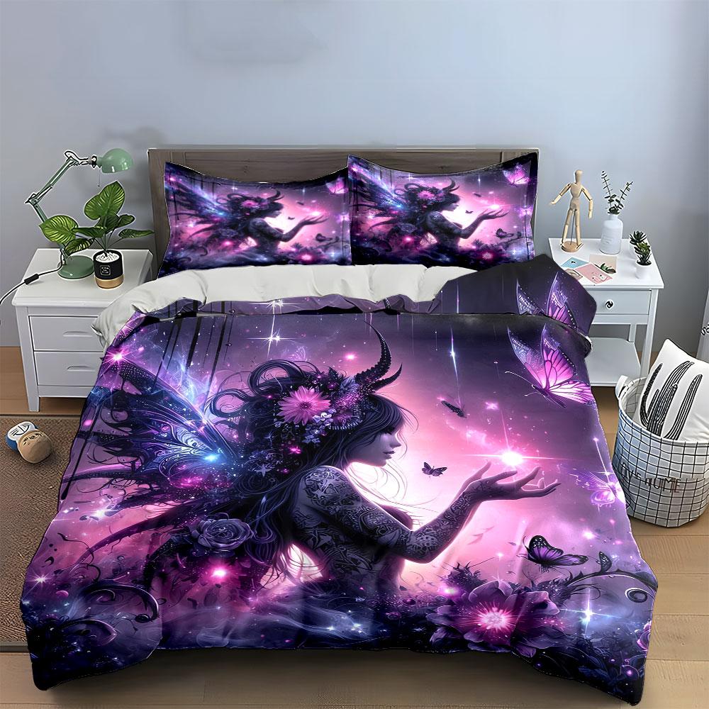 Fairy Butterfly Art Set Bedding Set with 1 Duvet Cover 2 Pillowcases Single Double King Queen Gift