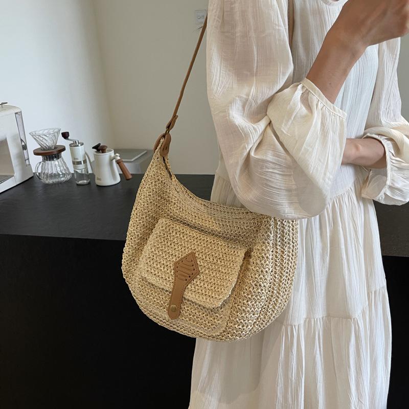 Yogodlns Fashion Summer Straw Crossbody Bag Women Beach Holiday Shopping Woven Shoulder Handbag Messenger Purses Bags